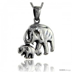 Sterling Silver Mom and Baby Elephant Pendant, 1 1/4 in tall