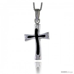 Sterling Silver Cross w/ Black Enamel, 1 in tall