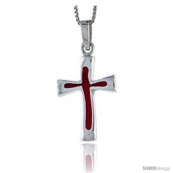 Sterling Silver Cross w/ Red Enamel, 1 in tall