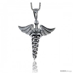 Sterling Silver Caduceus (Medical Symbol) Pendant, 1 1/8 in tall