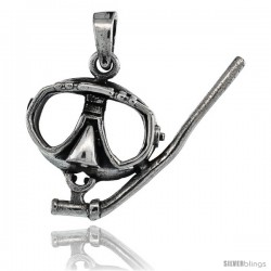 Sterling Silver Scuba Diving Mask & Snorkel Pendant, 3/4 in tall