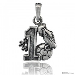 Sterling Silver No. 1 Soccer Player Ball & Shoe Pendant, 3/4 in tall