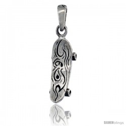 Sterling Silver Tribal-designed Skateboard Pendant, 7/8 in tall