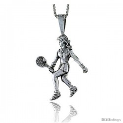 Sterling Silver Woman Tennis Player Pendant, 1 1/8 tall