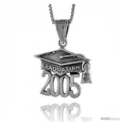 Sterling Silver 2005 Graduation Hat ( Mortarboard ) Pendant, 3/4 in