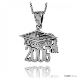 Sterling Silver 2006 Graduation Hat ( Mortarboard ) Pendant, 3/4 in