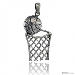 Sterling Silver Basketball & basket Pendant, 1 3/8 in tall