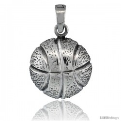 Sterling Silver Basketball Pendant, 3/4 in