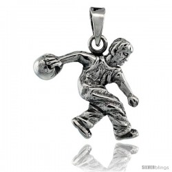 Sterling Silver Bowler on Bowling Action Pendant, 3/4 in tall