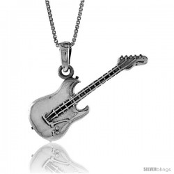 Sterling Silver Guitar Pendant, 1 1/2 in