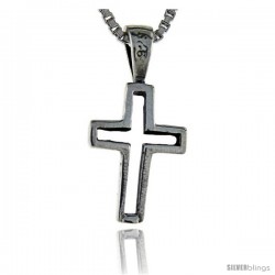 Sterling Silver Teeny Cross Cut-out Pendant, 3/4 in tall