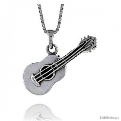 Sterling Silver Guitar Pendant, 1 1/4 in