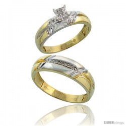 10k Yellow Gold Diamond Engagement Rings 2-Piece Set for Men and Women 0.10 cttw Brilliant Cut, 5.5mm & 6mm wide