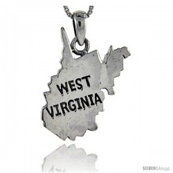 Sterling Silver West Virginia State Map Pendant, 1 1/8 in tall