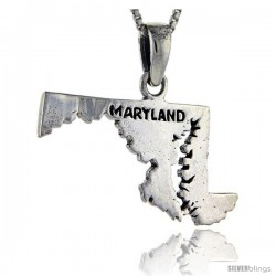 Sterling Silver Maryland State Map Pendant, 1 in tall