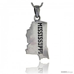 Sterling Silver Mississippi State Map Pendant, 1 3/8 in tall