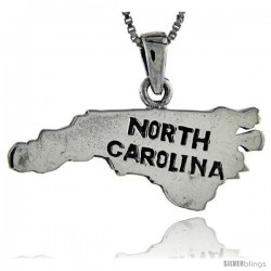 Sterling Silver North Carolina State Map Pendant, 1 in tall