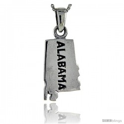 Sterling Silver Alabama State Map Pendant, 1 1/16 in tall