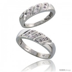 Sterling Silver 2-Piece His (6mm) & Hers (5mm) Diamond Wedding Band Set, w/ 0.08 Carat Brilliant Cut Diamonds