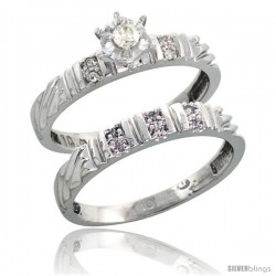 Sterling Silver 2-Piece Diamond Engagement Ring Set, w/ 0.09 Carat Brilliant Cut Diamonds, 1/8 in. (3.5mm) wide -Style Ag117e2