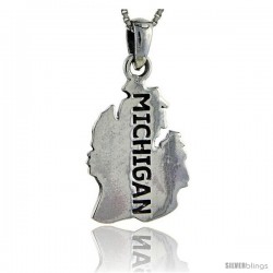 Sterling Silver Michigan State Map Pendant, 1 1/4 in tall