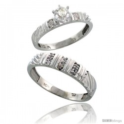 Sterling Silver 2-Piece Diamond Ring Set ( Engagement Ring & Man's Wedding Band ), w/ 0.11 Carat Brilli -Style Ag117em