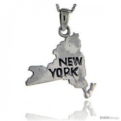 Sterling Silver New York State Map Pendant, 1 1/4 in tall