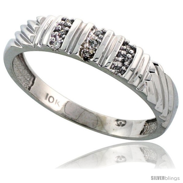 wide Sterling Silver Mens Diamond Wedding Ring Band 3/16 in. 5mm size 8 w/ 0.063 Carat Brilliant Cut Diamonds