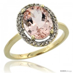 10k Yellow Gold Diamond Halo Morganite Ring 2.5 carat Oval shape 10X8 mm, 1/2 in (12.5mm) wide