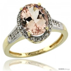 10k Yellow Gold Diamond Morganite Ring 2.5 ct Oval Stone 10x8 mm, 1/2 in wide