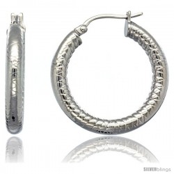 Surgical Steel 1 1/4 in Hoop Earrings Tight Zigzag Embossed Pattern 4 mm tube, feather weigh