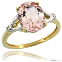 10k Yellow Gold Diamond Morganite Ring 2.4 ct Oval Stone 10x8 mm, 3/8 in wide