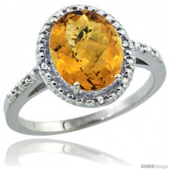 14k White Gold Diamond Whisky Quartz Ring 2.4 ct Oval Stone 10x8 mm, 1/2 in wide -Style Cw426111