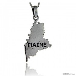 Sterling Silver Maine State Map Pendant, 1 1/2 in tall