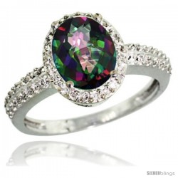 Sterling Silver Diamond Mystic Topaz Ring Oval Stone 9x7 mm 1.76 ct 1/2 in wide