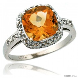 10k White Gold Diamond Citrine Ring 2.08 ct Cushion cut 8 mm Stone 1/2 in wide