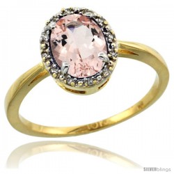 10k Yellow Gold Diamond Halo Morganite Ring 1.2 ct Oval Stone 8x6 mm, 1/2 in wide