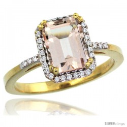 10k Yellow Gold Diamond Morganite Ring 1.6 ct Emerald Shape 8x6 mm, 1/2 in wide -Style Cy913129