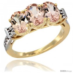 10K Yellow Gold Natural Morganite Ring 3-Stone Oval 7x5 mm Diamond Accent