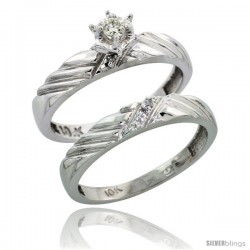 Sterling Silver 2-Piece Diamond Engagement Ring Set, w/ 0.08 Carat Brilliant Cut Diamonds, 1/8 in. (3.5mm) wide