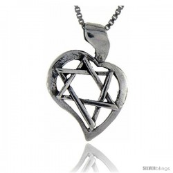 Sterling Silver Star of David in Heart Pendant, 1 1/8 in tall