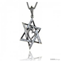 Sterling Silver Star of David with Heart Pendant, 1 1/2 in tall