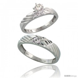 Sterling Silver 2-Piece Diamond Ring Set ( Engagement Ring & Man's Wedding Band ), w/ 0.09 Carat Brilli -Style Ag118em