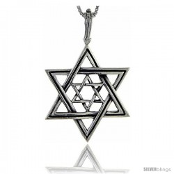 Sterling Silver Star of David Pendant, 2 1/8 in tall