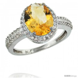 10k White Gold Diamond Citrine Ring Oval Stone 10x8 mm 2.4 ct 1/2 in wide