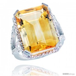 10k White Gold Diamond Citrine Ring 14.96 ct Emerald shape 18x13 Stone 13/16 in wide