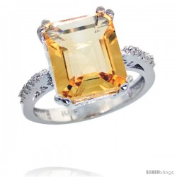 10k White Gold Diamond Citrine Ring 5.83 ct Emerald Shape 12x10 Stone 1/2 in wide