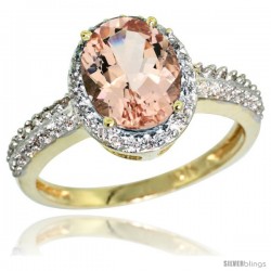 10k Yellow Gold Diamond Morganite Ring Oval Stone 9x7 mm 1.76 ct 1/2 in wide