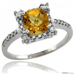 14k White Gold Diamond Halo Amethyst Ring 1.2 ct Checkerboard Cut Cushion 6 mm, 11/32 in wide -Style Cw426125