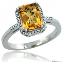 14k White Gold Diamond Whisky Quartz Ring 1.6 ct Emerald Shape 8x6 mm, 1/2 in wide -Style Cw426129